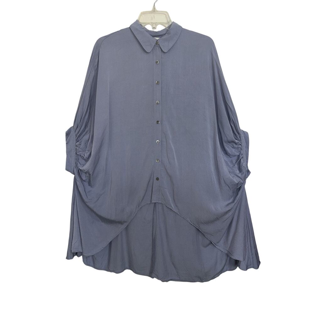 Anthropologie Pinch Oversized Asymmetrical Blue Lagenlook Tunic L Bat Wing
